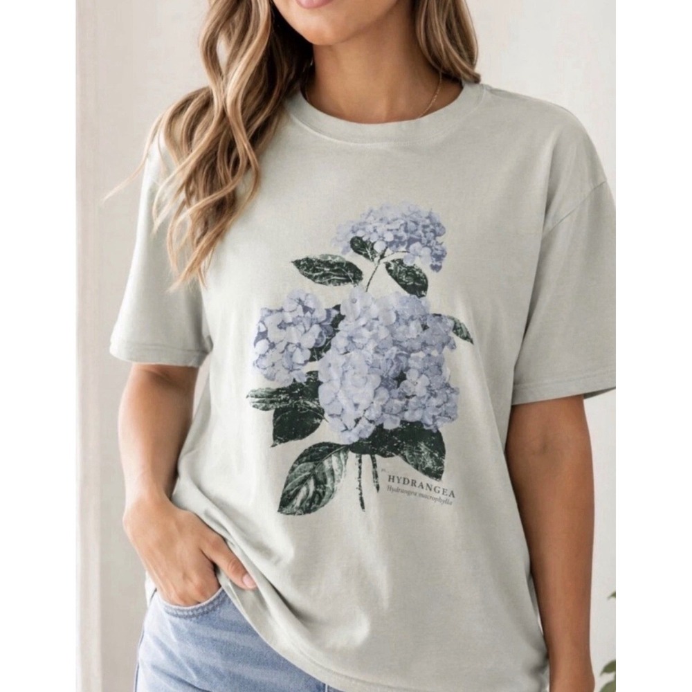 NEW Scotch‎ & Soda Womens XL Hydrangea Graphic T-Shirt Cottagecore Relaxed Fit